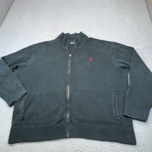 Polo‎ Ralph Lauren Sweater Jacket Mens XL Black Sweater Pony Ribbed Knit